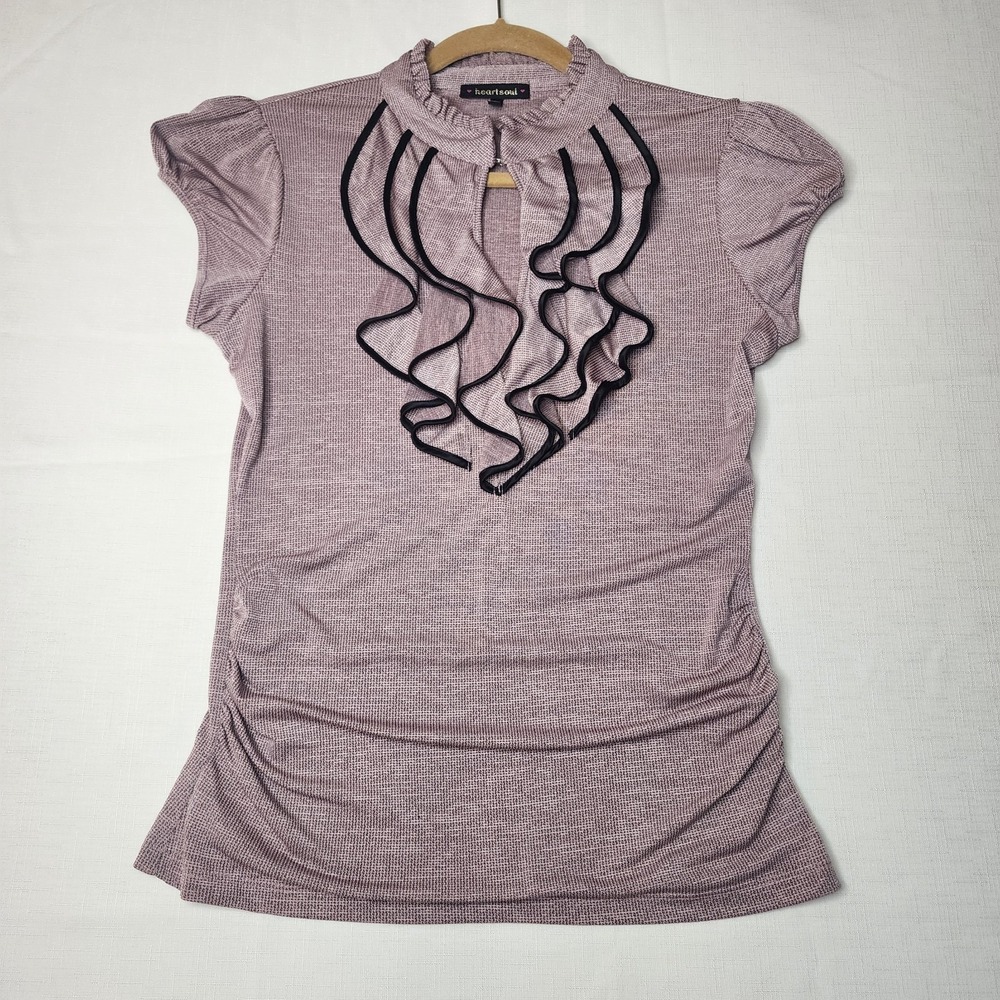 Heart Soul Women's Pink And Black V-Neck Ruffle Blouse, Large Y2K 90s Shirt